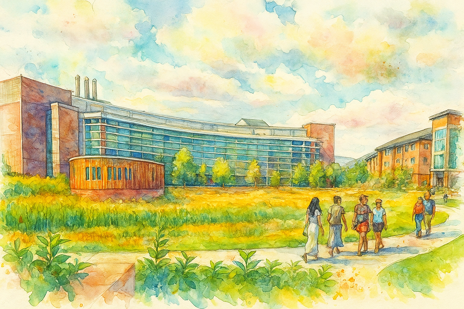 A watercolor painting of the ARD building.